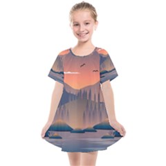 Cool Landscape Night Minimal Art Minimalist Kids  Smock Dress by Ravend