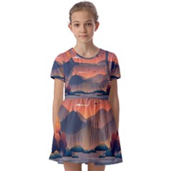 Cool Landscape Night Minimal Art Minimalist Kids  Short Sleeve Pinafore Style Dress by Ravend