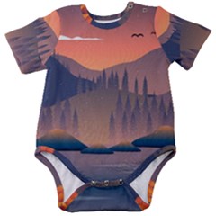 Cool Landscape Night Minimal Art Minimalist Baby Short Sleeve Bodysuit by Ravend