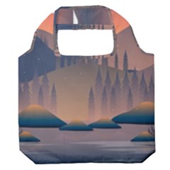 Cool Landscape Night Minimal Art Minimalist Premium Foldable Grocery Recycle Bag by Ravend