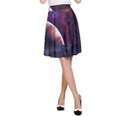 Clouds Fantasy Space Landscape Colorful Planet A-line Skirt by Ravend