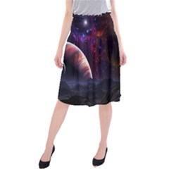 Clouds Fantasy Space Landscape Colorful Planet Midi Beach Skirt by Ravend