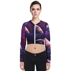 Clouds Fantasy Space Landscape Colorful Planet Long Sleeve Zip Up Bomber Jacket by Ravend