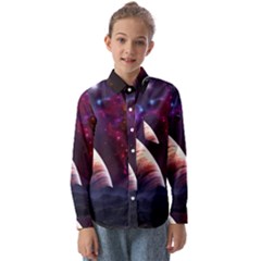 Clouds Fantasy Space Landscape Colorful Planet Kids  Long Sleeve Shirt by Ravend