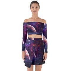 Clouds Fantasy Space Landscape Colorful Planet Off Shoulder Top With Skirt Set by Ravend