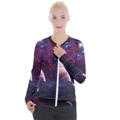 Clouds Fantasy Space Landscape Colorful Planet Casual Zip Up Jacket by Ravend