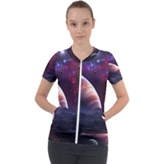 Clouds Fantasy Space Landscape Colorful Planet Short Sleeve Zip Up Jacket by Ravend