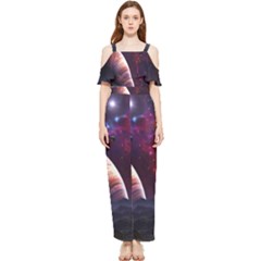 Clouds Fantasy Space Landscape Colorful Planet Draped Sleeveless Chiffon Jumpsuit by Ravend