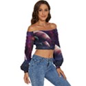 Clouds Fantasy Space Landscape Colorful Planet Long Sleeve Crinkled Weave Crop Top View3