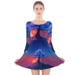 Dark Tree Sunset Landscape Art Long Sleeve Velvet Skater Dress by Ravend