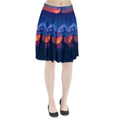 Dark Tree Sunset Landscape Art Pleated Skirt by Ravend