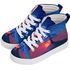 Dark Tree Sunset Landscape Art Kids  Hi-top Skate Sneakers by Ravend