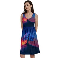 Dark Tree Sunset Landscape Art Classic Skater Dress by Ravend