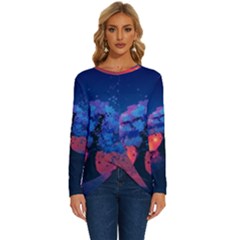 Dark Tree Sunset Landscape Art Long Sleeve Crew Neck Pullover Top by Ravend