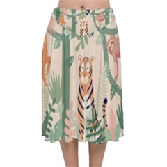 Kids Animals & Jungle Friends Velvet Flared Midi Skirt by Ravend