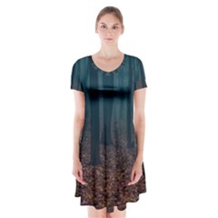 Dark Forest Nature Short Sleeve V-neck Flare Dress by Ravend