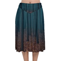 Dark Forest Nature Velvet Flared Midi Skirt by Ravend