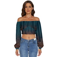 Dark Forest Nature Long Sleeve Crinkled Weave Crop Top by Ravend