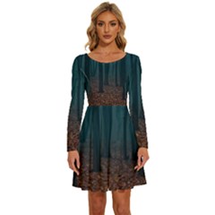 Dark Forest Nature Long Sleeve Wide Neck Velvet Dress by Ravend