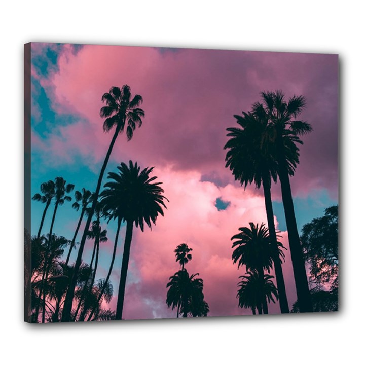 Nature Sunset Sky Clouds Palms Tropics Porous Canvas 24  x 20  (Stretched)