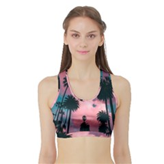 Nature Sunset Sky Clouds Palms Tropics Porous Sports Bra With Border by Ravend