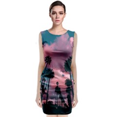 Nature Sunset Sky Clouds Palms Tropics Porous Classic Sleeveless Midi Dress by Ravend