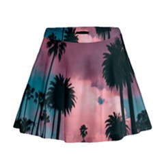 Nature Sunset Sky Clouds Palms Tropics Porous Mini Flare Skirt by Ravend