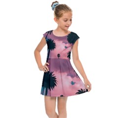 Nature Sunset Sky Clouds Palms Tropics Porous Kids  Cap Sleeve Dress by Ravend