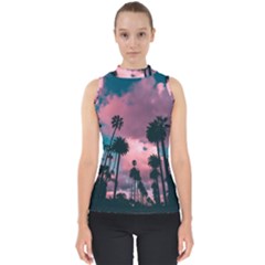 Nature Sunset Sky Clouds Palms Tropics Porous Mock Neck Shell Top by Ravend