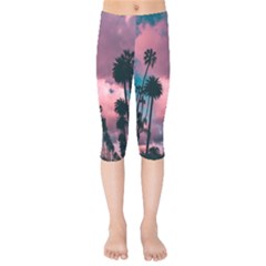 Nature Sunset Sky Clouds Palms Tropics Porous Kids  Capri Leggings  by Ravend