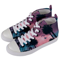 Nature Sunset Sky Clouds Palms Tropics Porous Women s Mid-top Canvas Sneakers by Ravend