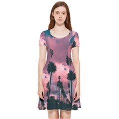 Nature Sunset Sky Clouds Palms Tropics Porous Inside Out Cap Sleeve Dress by Ravend