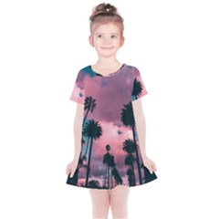 Nature Sunset Sky Clouds Palms Tropics Porous Kids  Simple Cotton Dress by Ravend