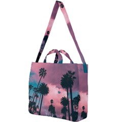 Nature Sunset Sky Clouds Palms Tropics Porous Square Shoulder Tote Bag by Ravend