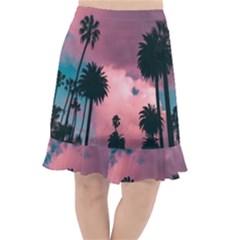 Nature Sunset Sky Clouds Palms Tropics Porous Fishtail Chiffon Skirt by Ravend