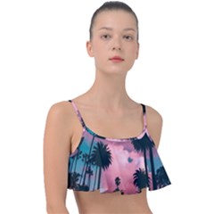 Nature Sunset Sky Clouds Palms Tropics Porous Frill Bikini Top by Ravend