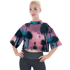 Nature Sunset Sky Clouds Palms Tropics Porous Mock Neck Tee by Ravend