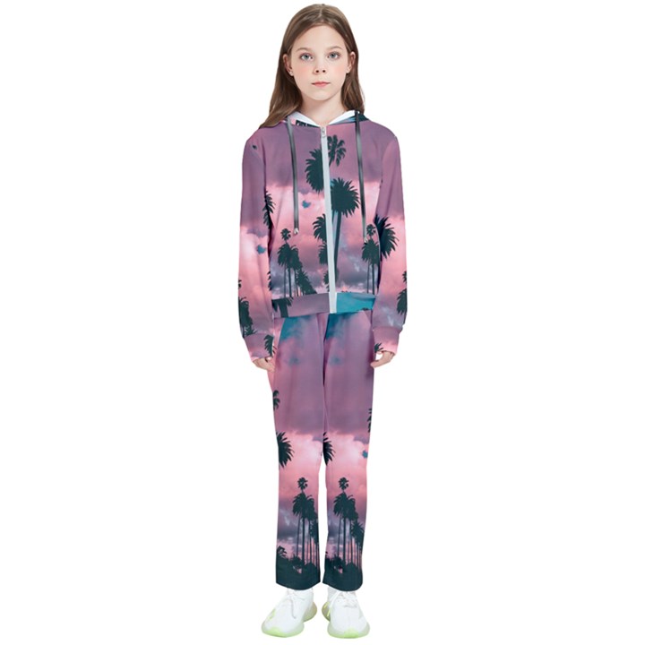 Nature Sunset Sky Clouds Palms Tropics Porous Kids  Tracksuit