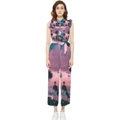 Nature Sunset Sky Clouds Palms Tropics Porous Women s Frill Top Chiffon Jumpsuit by Ravend