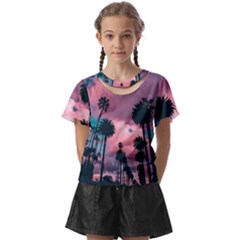 Nature Sunset Sky Clouds Palms Tropics Porous Kids  Front Cut Tee by Ravend