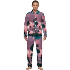 Nature Sunset Sky Clouds Palms Tropics Porous Men s Long Sleeve Velvet Pocket Pajamas Set