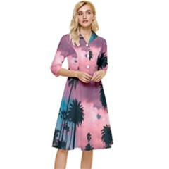 Nature Sunset Sky Clouds Palms Tropics Porous Classy Knee Length Dress by Ravend