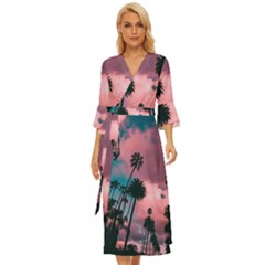 Nature Sunset Sky Clouds Palms Tropics Porous Midsummer Wrap Dress by Ravend