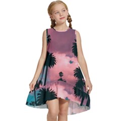 Nature Sunset Sky Clouds Palms Tropics Porous Kids  Frill Swing Dress by Ravend