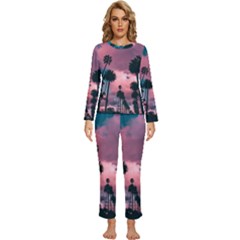 Nature Sunset Sky Clouds Palms Tropics Porous Womens  Long Sleeve Lightweight Pajamas Set by Ravend