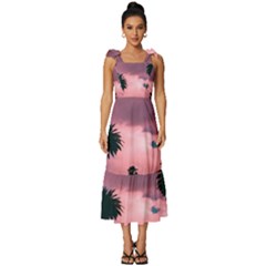 Nature Sunset Sky Clouds Palms Tropics Porous Tie-strap Tiered Midi Chiffon Dress by Ravend