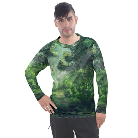 Anime Green Forest Jungle Nature Landscape Men s Pique Long Sleeve Tee by Ravend