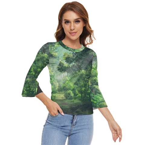 Anime Green Forest Jungle Nature Landscape Bell Sleeve Top by Ravend