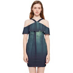 Dark Forest Shoulder Frill Bodycon Summer Dress