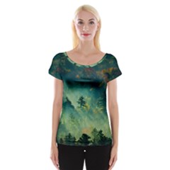 Green Tree Forest Jungle Nature Landscape Cap Sleeve Top by Ravend